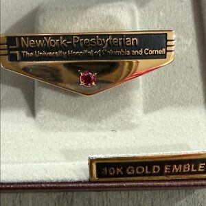 NY PRESBYTERIAN 10K Gold Emblem with Red Gem